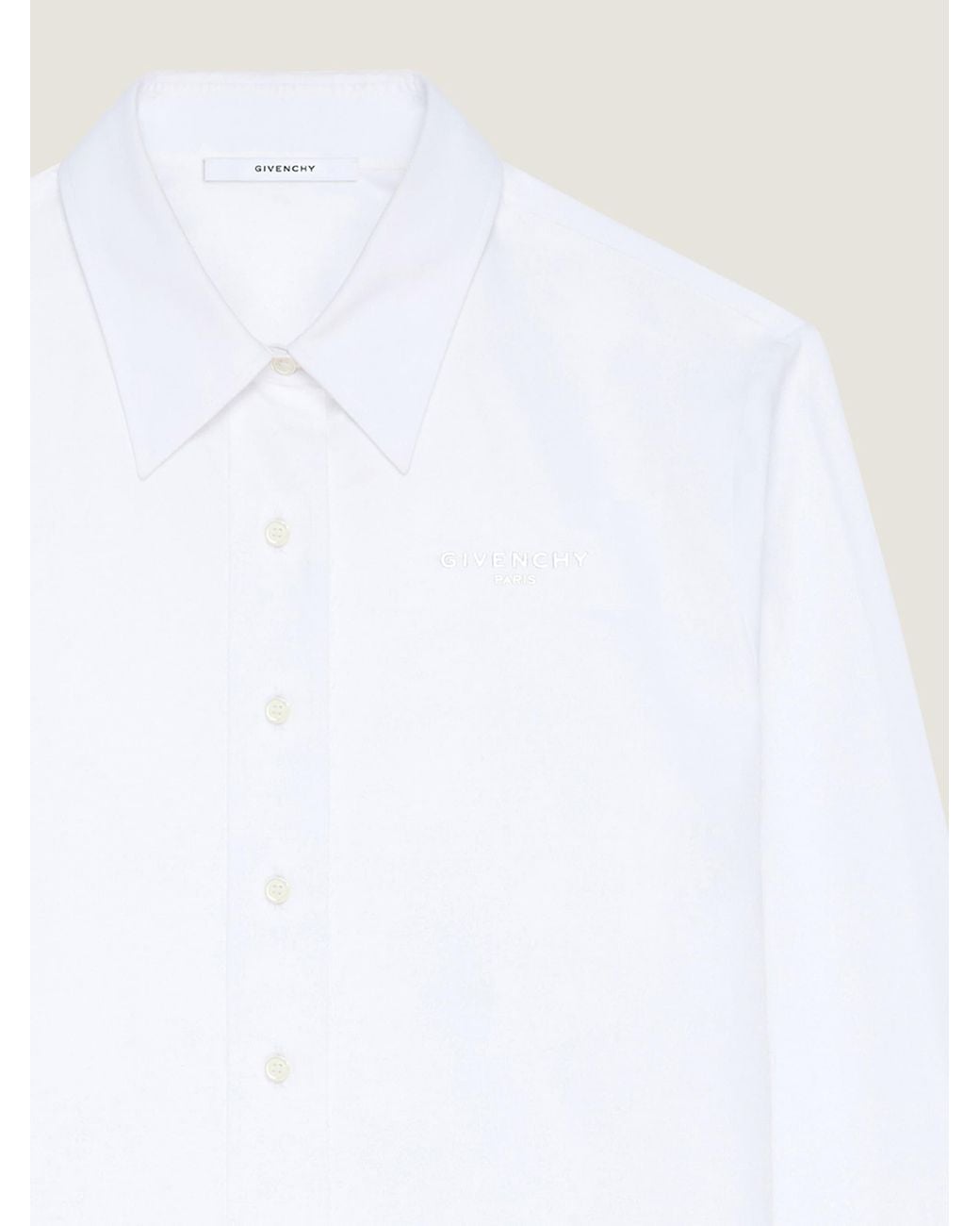 Givenchy White Paris Logo Embroidered Long-Sleeved Shirt
