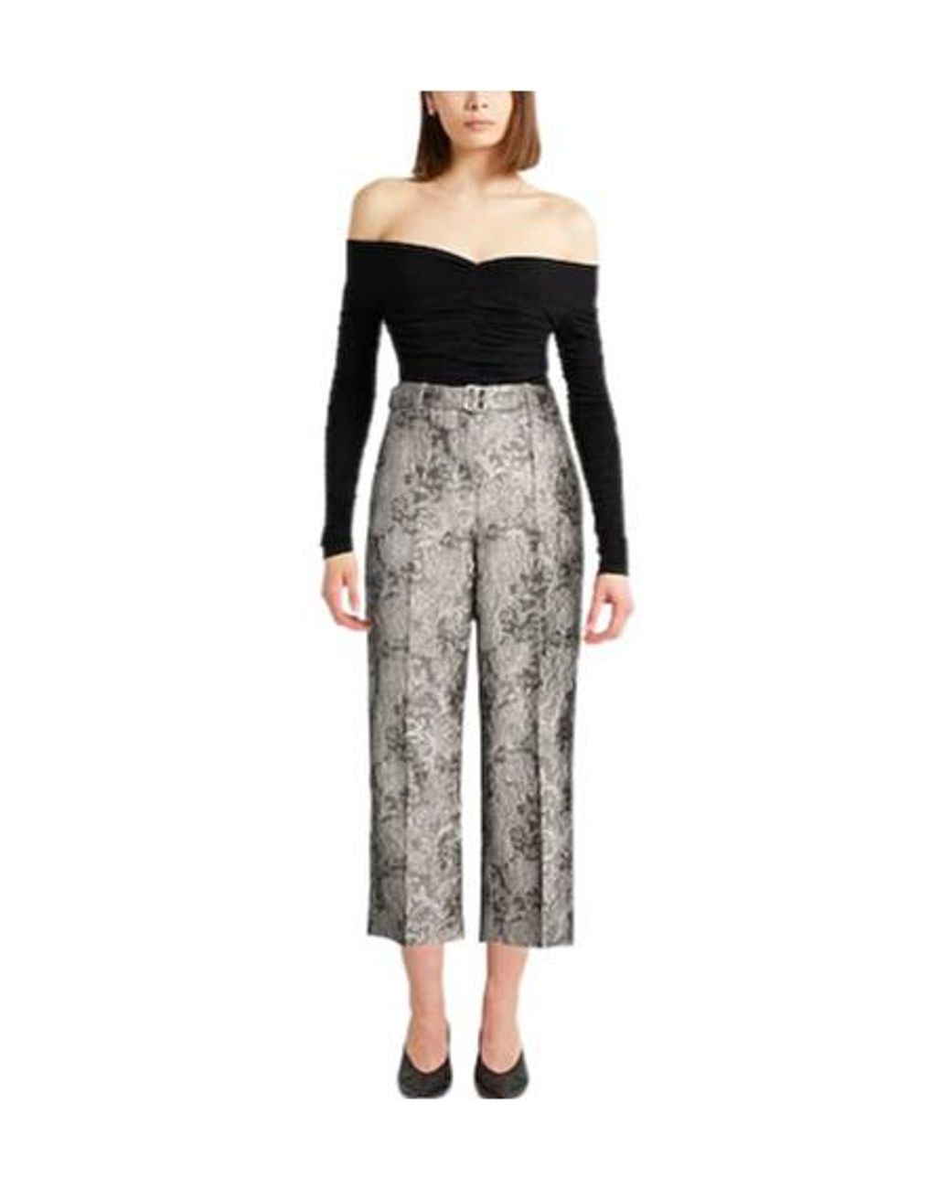 Max Mara Gray Patterned Straight-Leg Pants