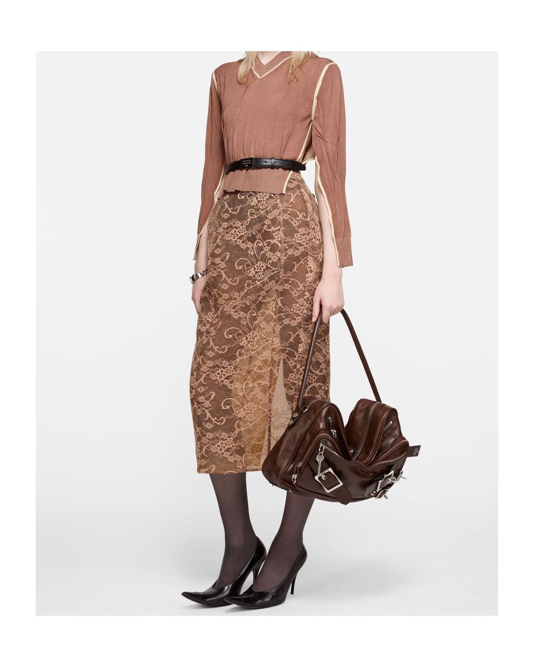 Acne Brown Blucke-Detail Leather Shoulder Bag