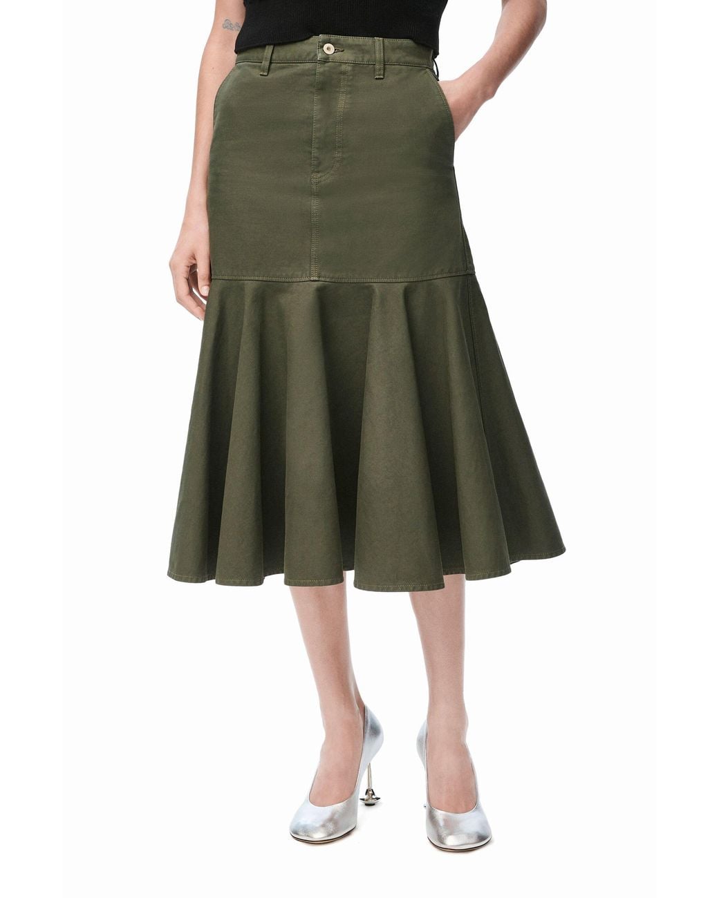 Loewe Green Flared Hem Midi Skirts