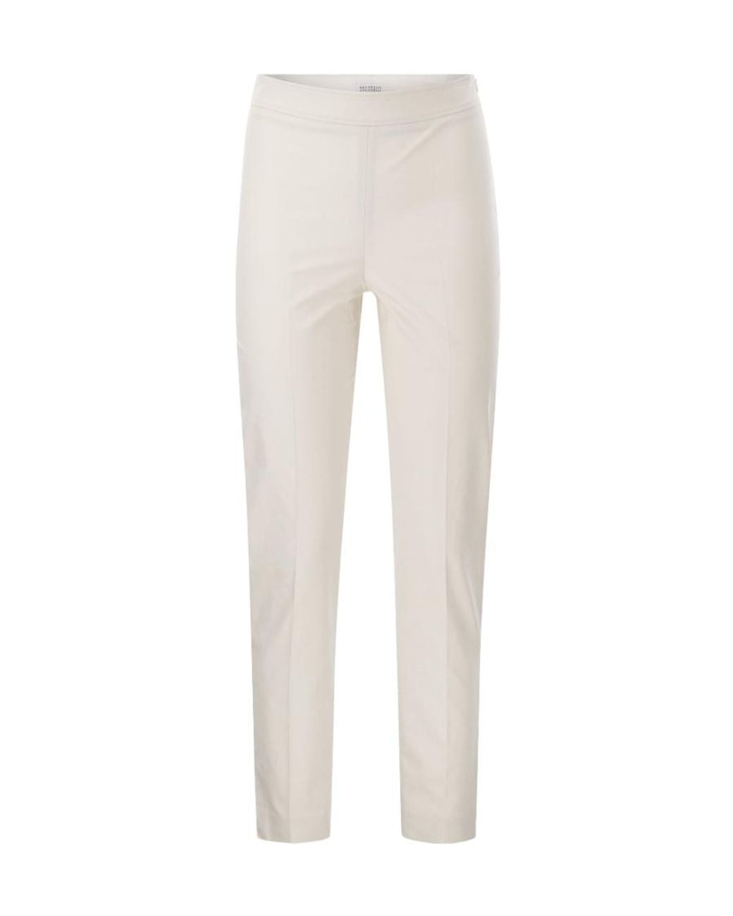 Brunello Cucinelli White High-Waist Side Slit Trousers