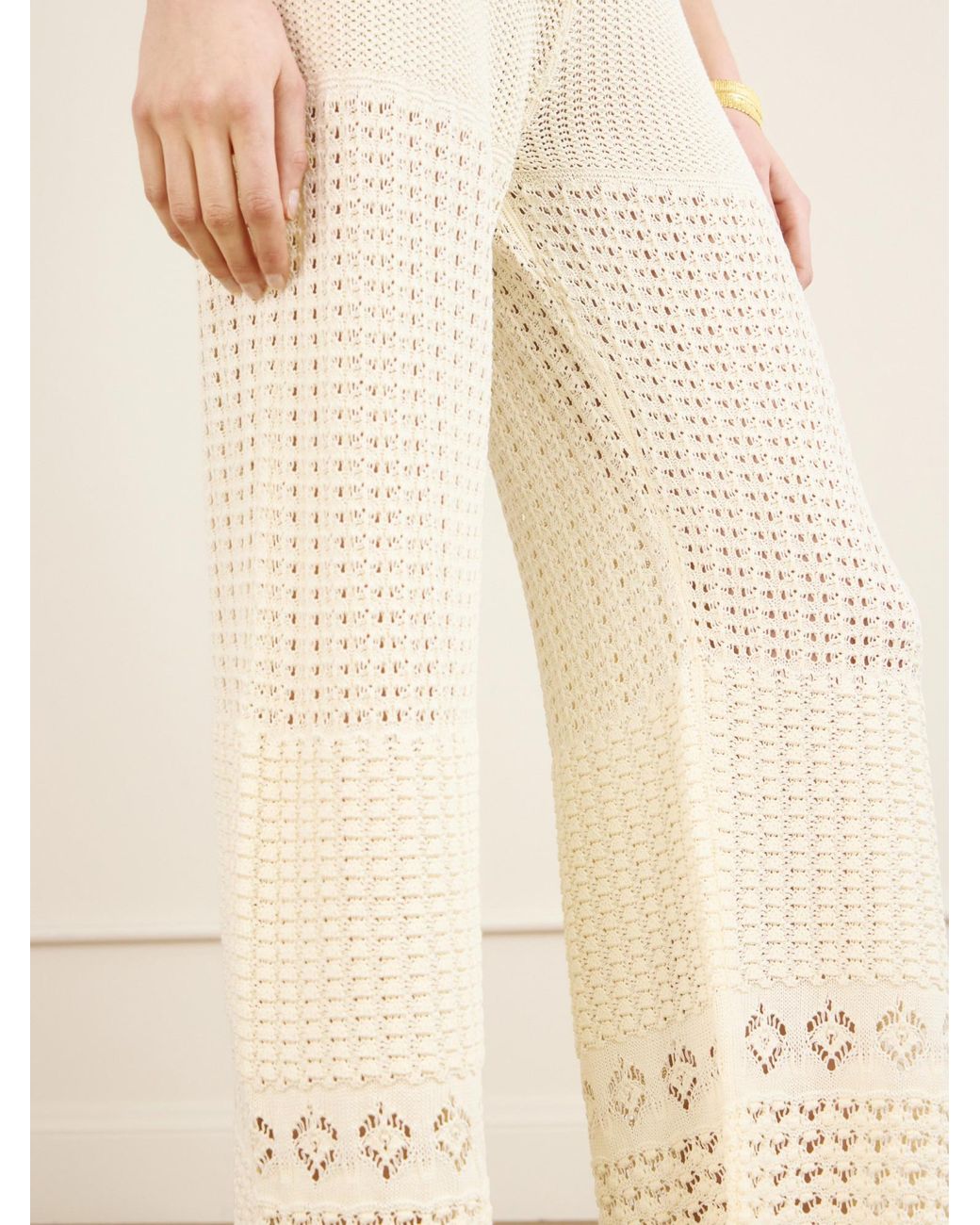 Eres White Crochet-Knit Straight-Leg Pants