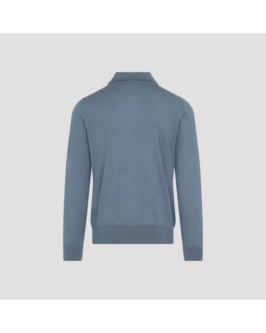 Brioni Blue Long-Sleeve Polo Knitted Sweater for men