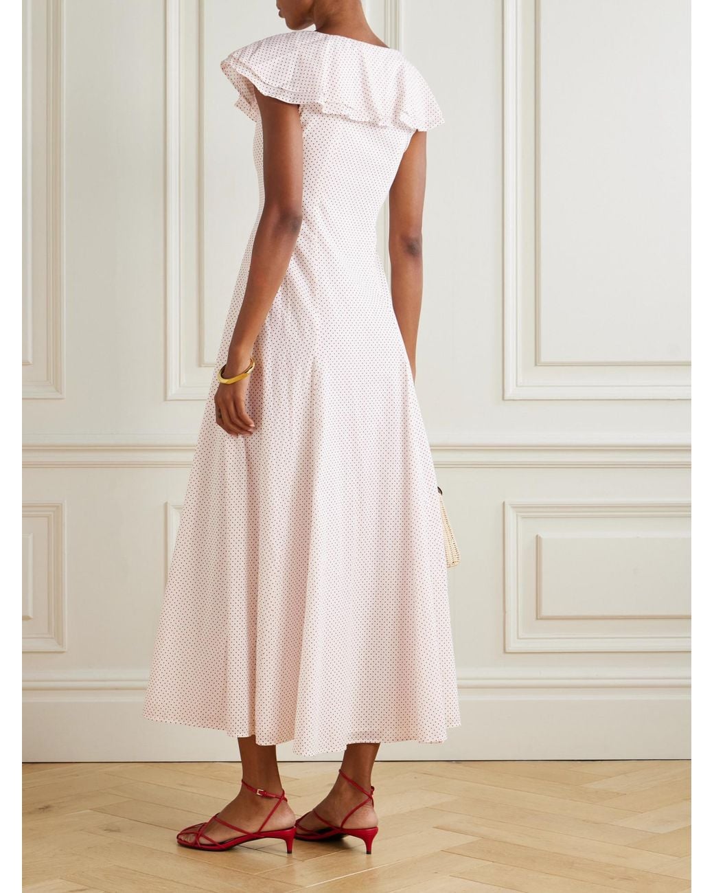 Posse White Marlowe Flutter Scoop-Neck Midi Dress