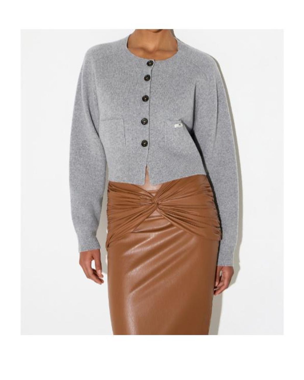 Elisabetta Franchi Gray Cropped Button Cardigan