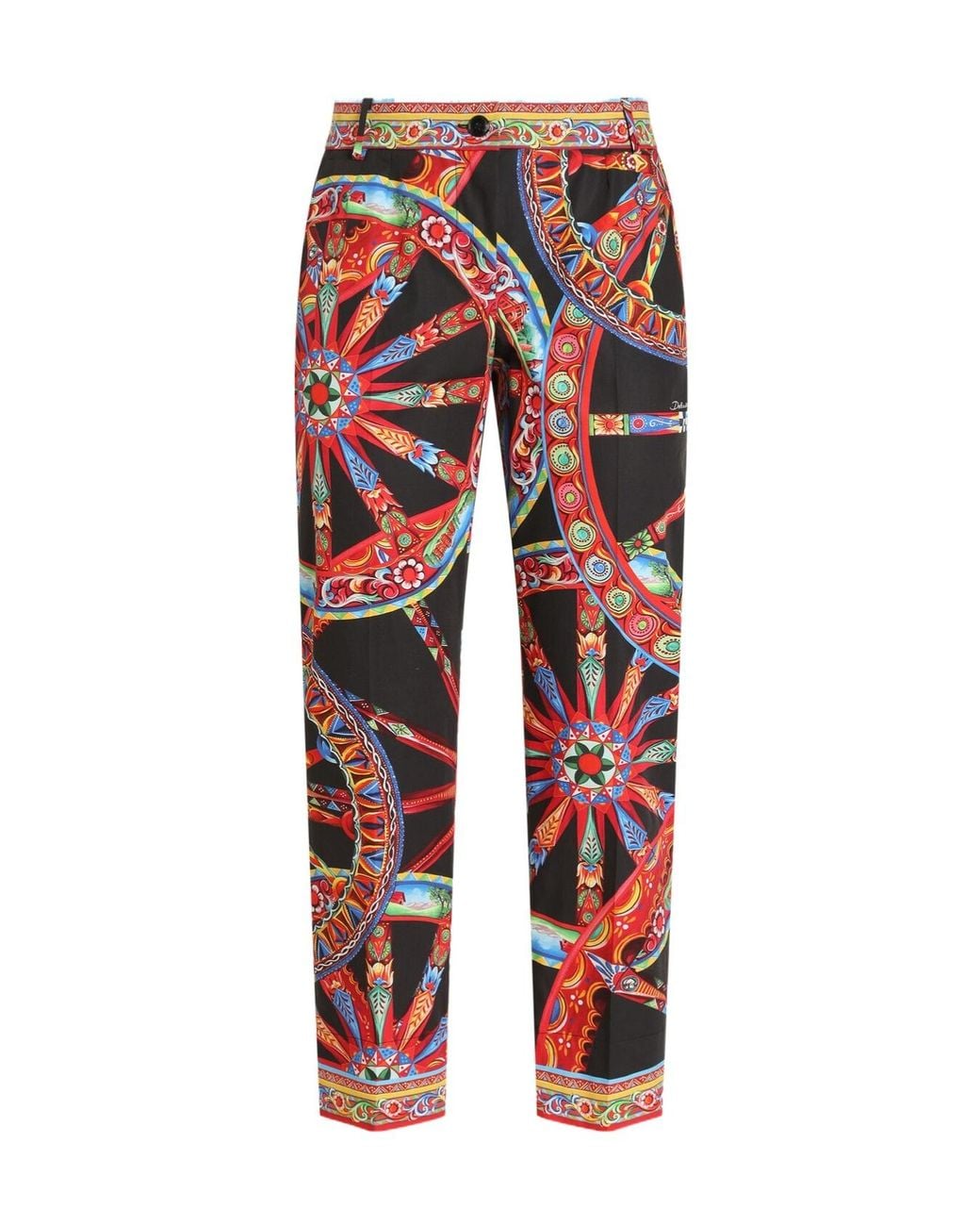 Dolce & Gabbana Red Carretto-Print Poplin Trousers