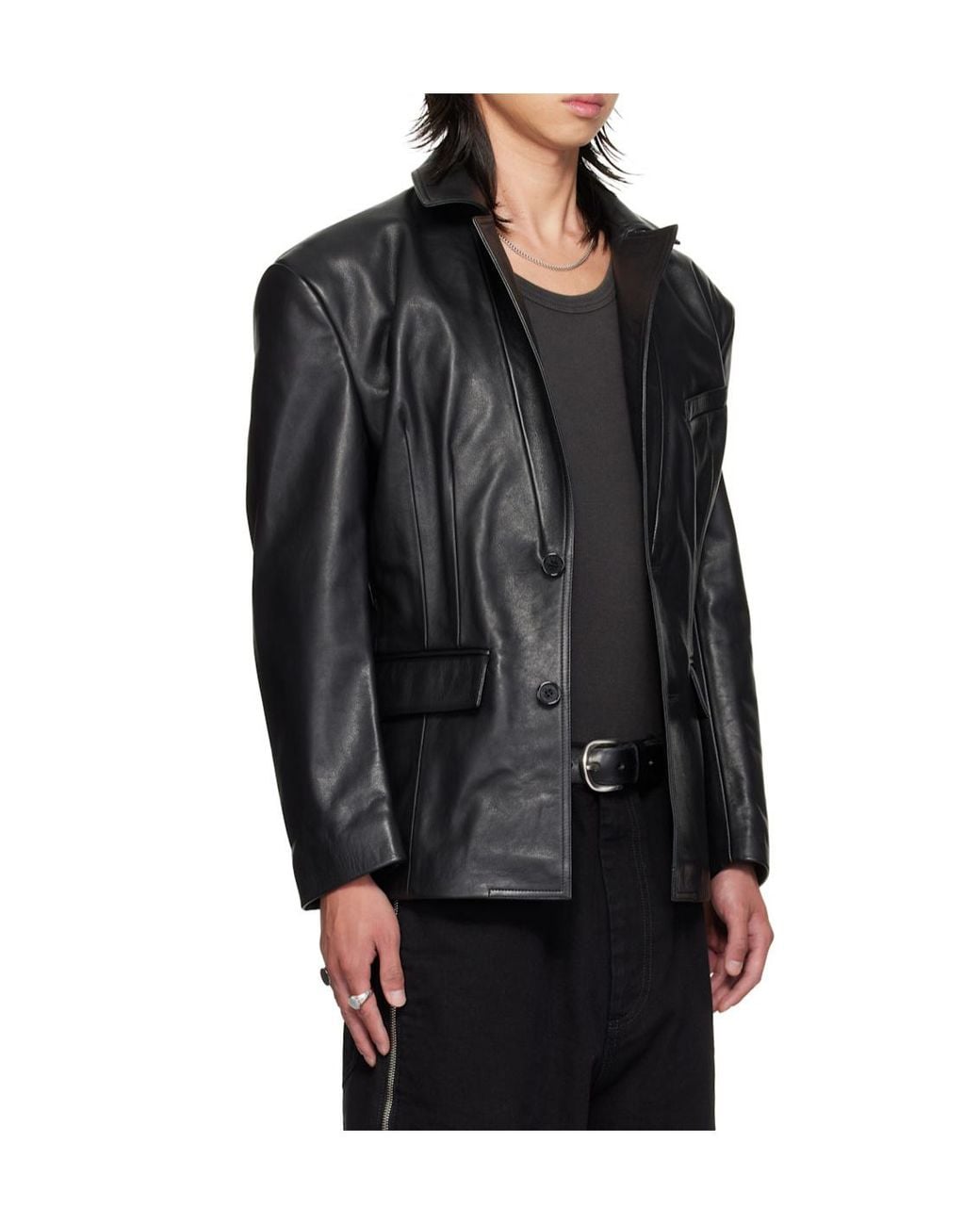 Lu'u Dan Black Belted Leather Suit Jacket for men