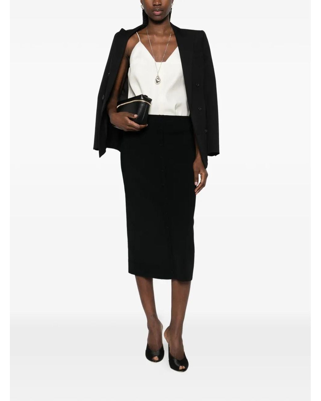 Victoria Beckham Black Button-Detail Midi Skirt