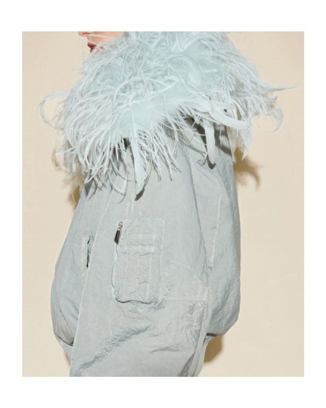 The Attico Gray The Feather Trim Bomber Jacket