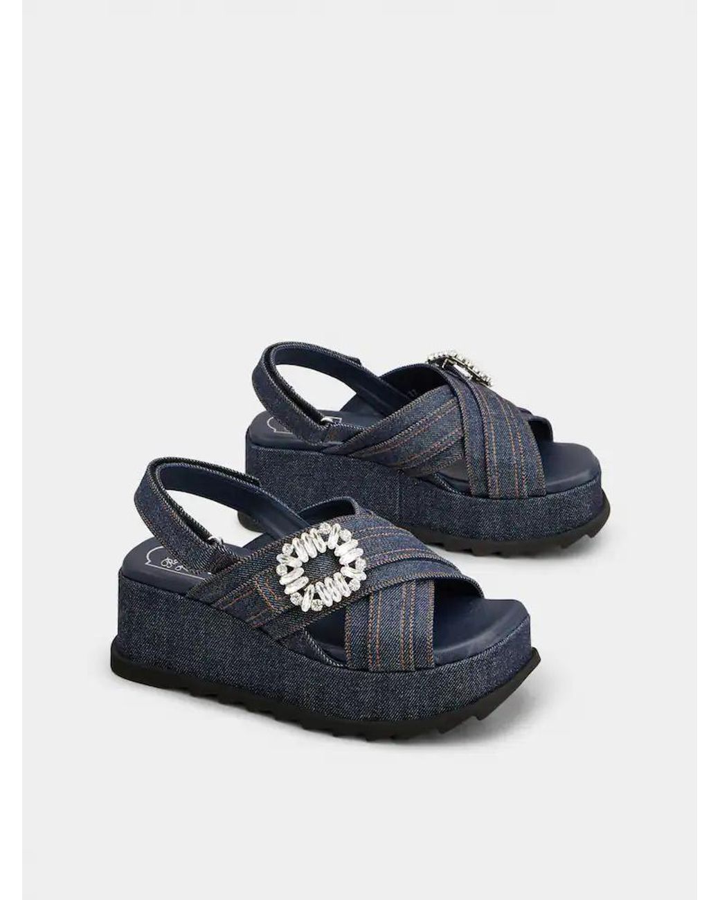 Roger Vivier Blue Denim Wedge Sandals