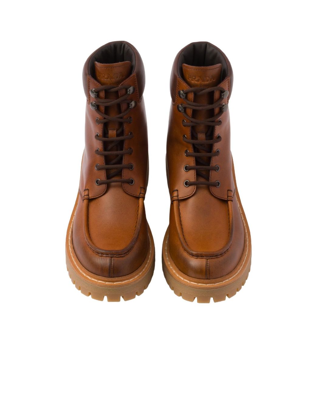 Prada Brown Logo Detailed Round-Toe Ankle Boots