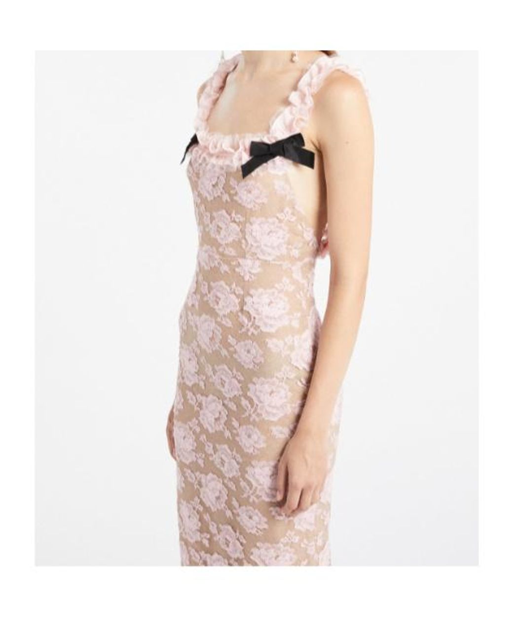 Alessandra Rich Pink Ruffled Lace Evening Dress