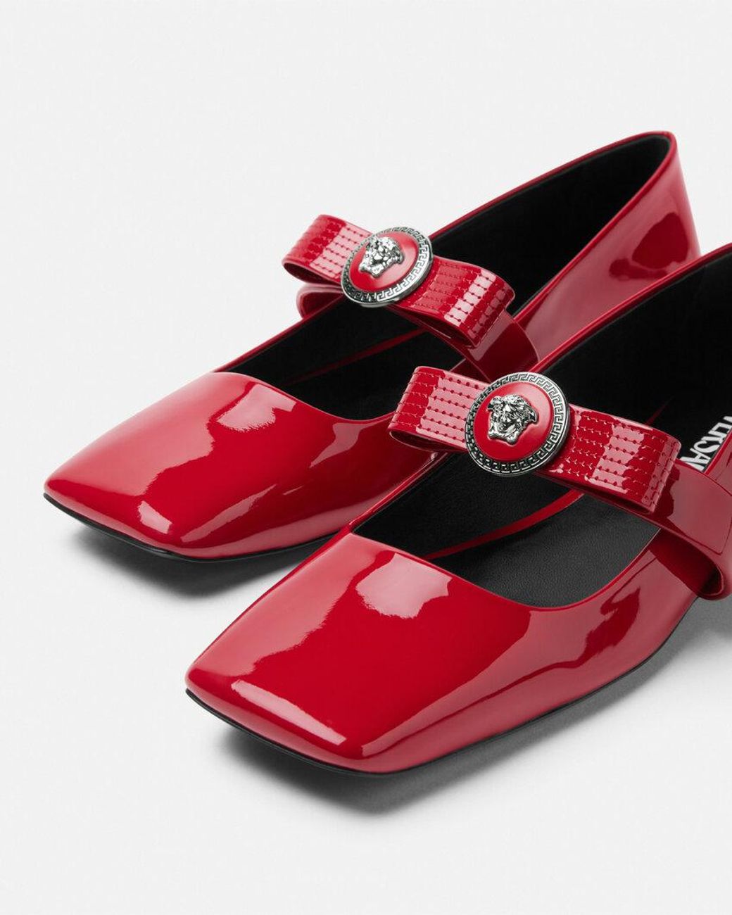 Versace Red Gianni Ribbon Square-Toe Ballerina Shoes