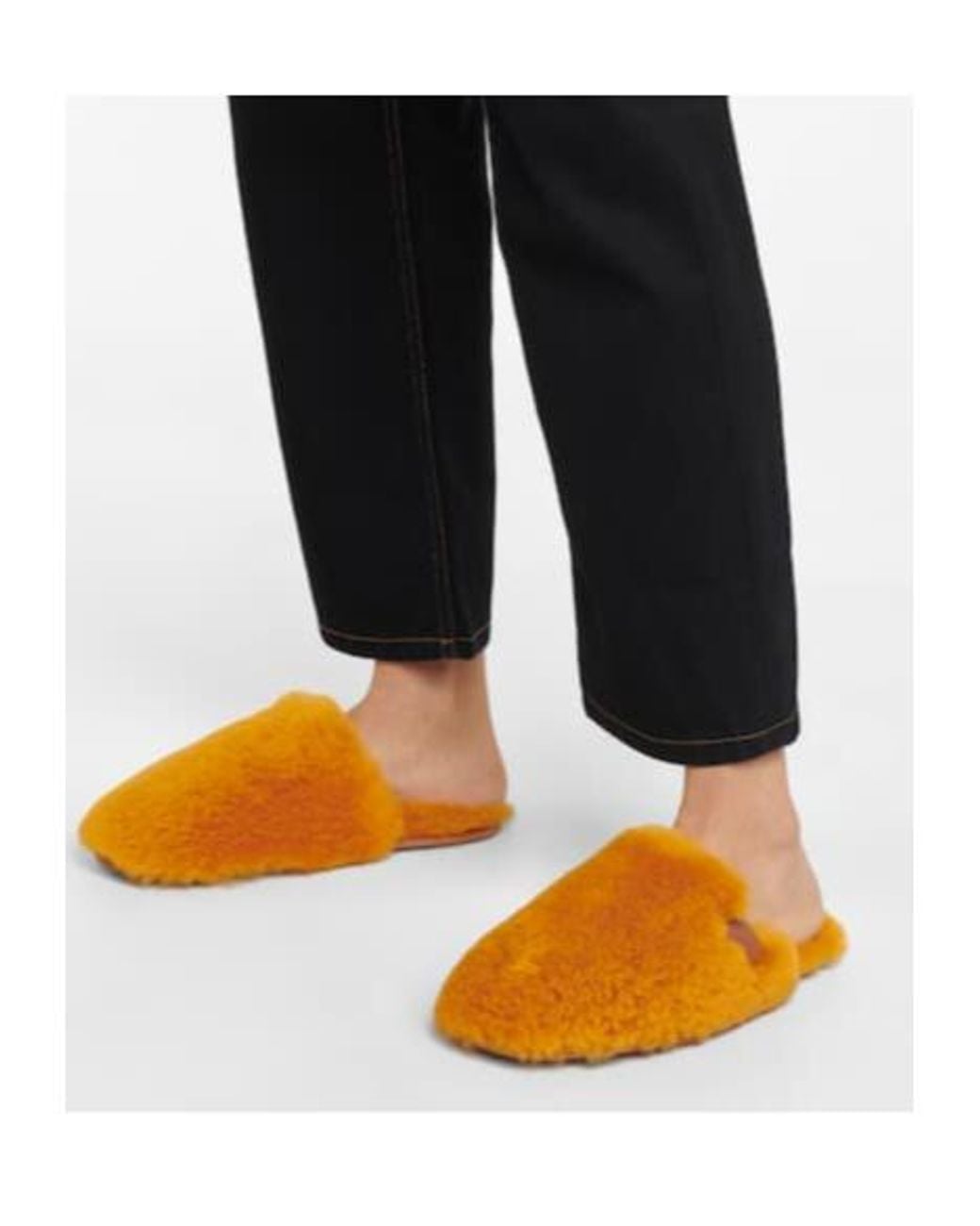 Loewe Orange Logo-Patch Shearling Slippers