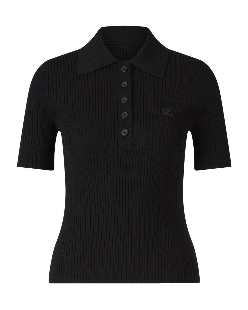 Courreges Black Courrèges Iconic Rib Knit Polo Shirt