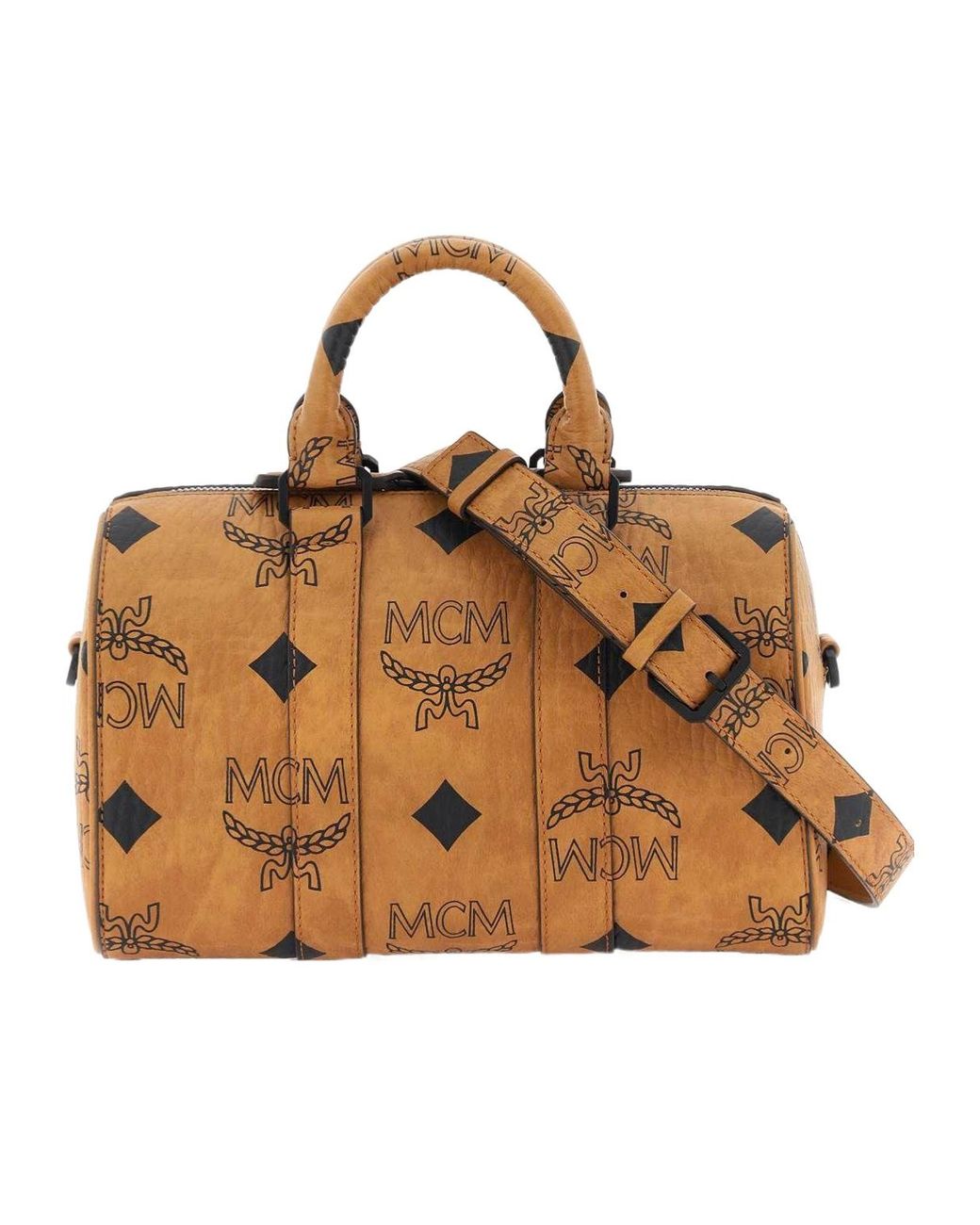 MCM Brown Aren Boston Small Top Handle Bag