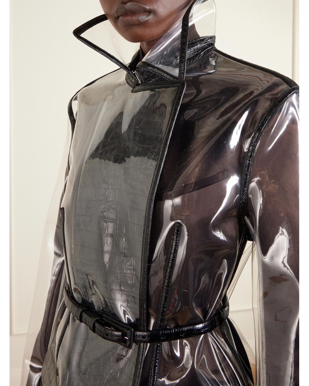 Tom Ford Black Croc-Effect Leather-Trimmed Tpu Coat