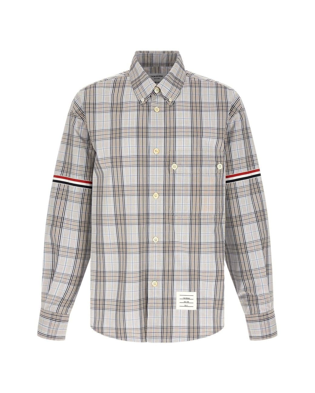 Thom Browne Gray Oversized Plaid Armband Shirt for men