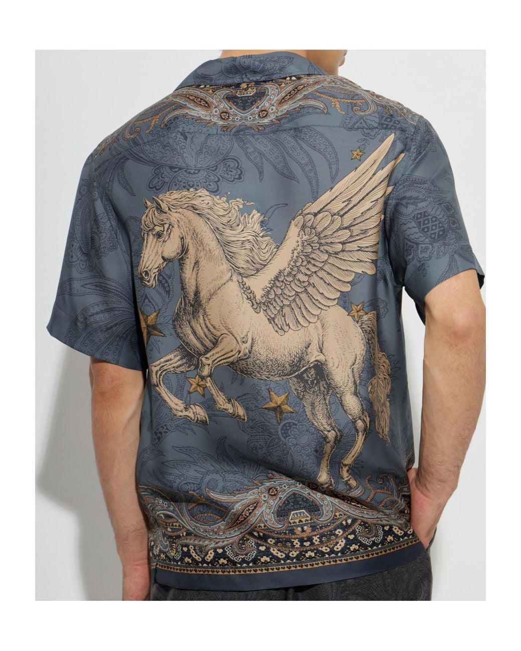 Etro Blue Pegasus Paisley Short Sleeve Shirt for men