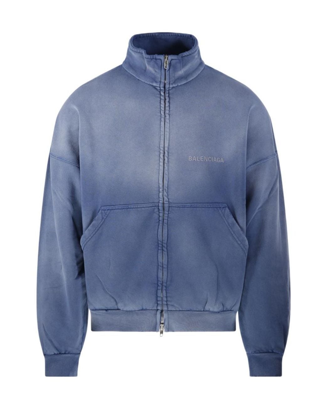 Balenciaga Blue Distressed High Neck Jacket for men