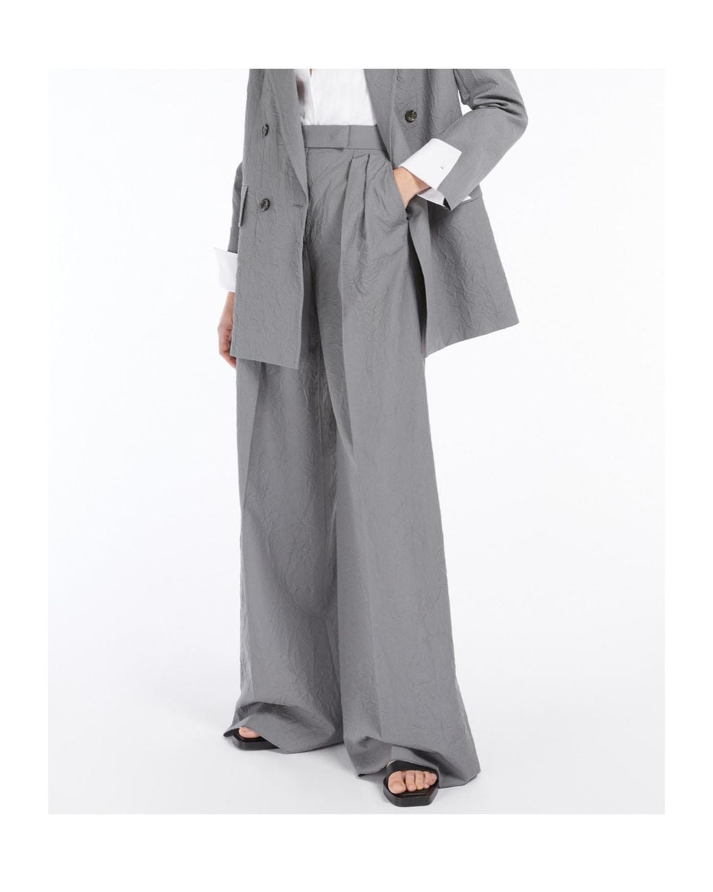 Max Mara Gray Acinoso Pleat Detailed Wide-Leg Trousers