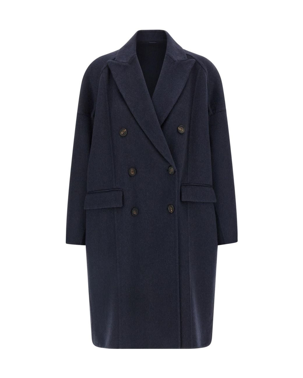 Brunello Cucinelli Blue Double-Breasted Cashmere Coat