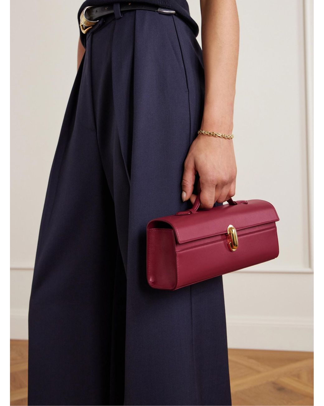 SAVETTE Purple Slim Symmetry Leather Tote