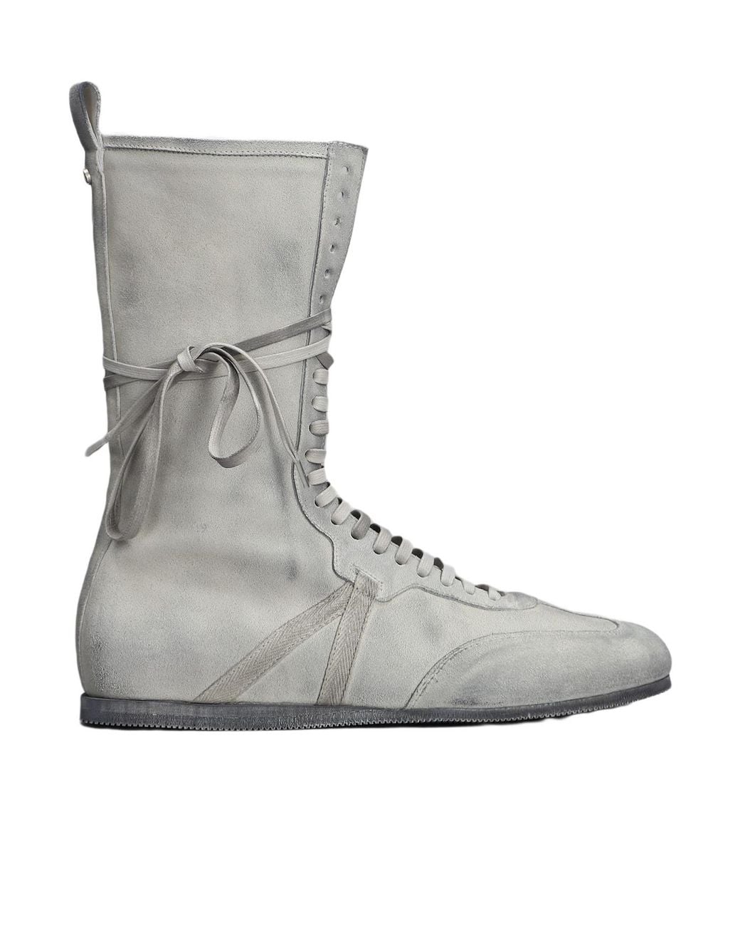 Ann Demeulemeester Gray Logo Embossed Lace-Up Sneakers for men