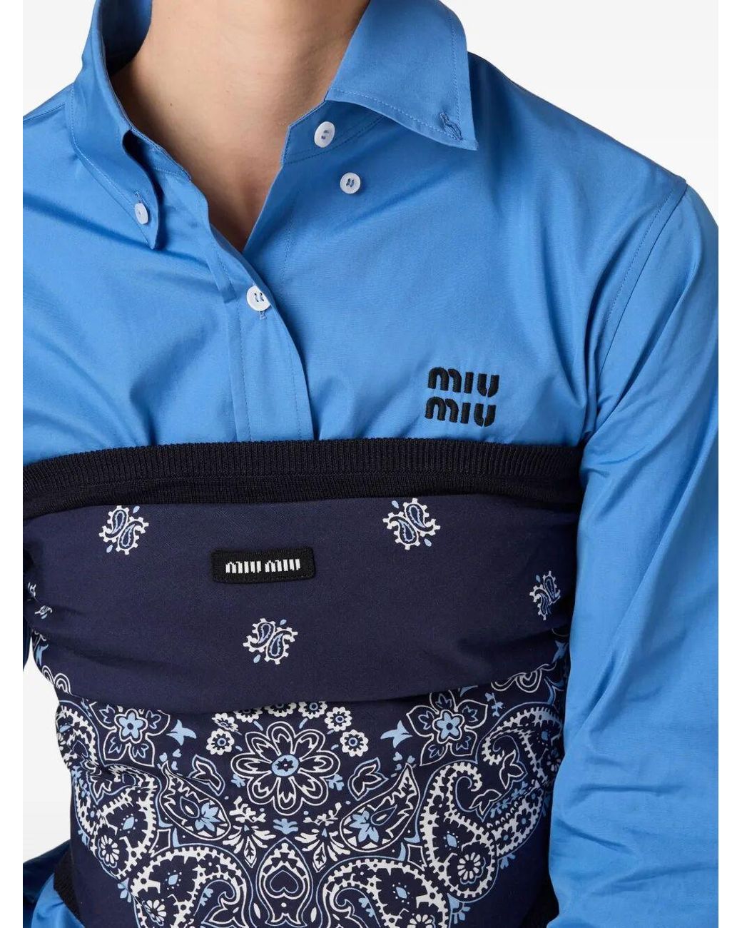 Miu Miu Blue Logo-Embroidered Button-Up Shirt