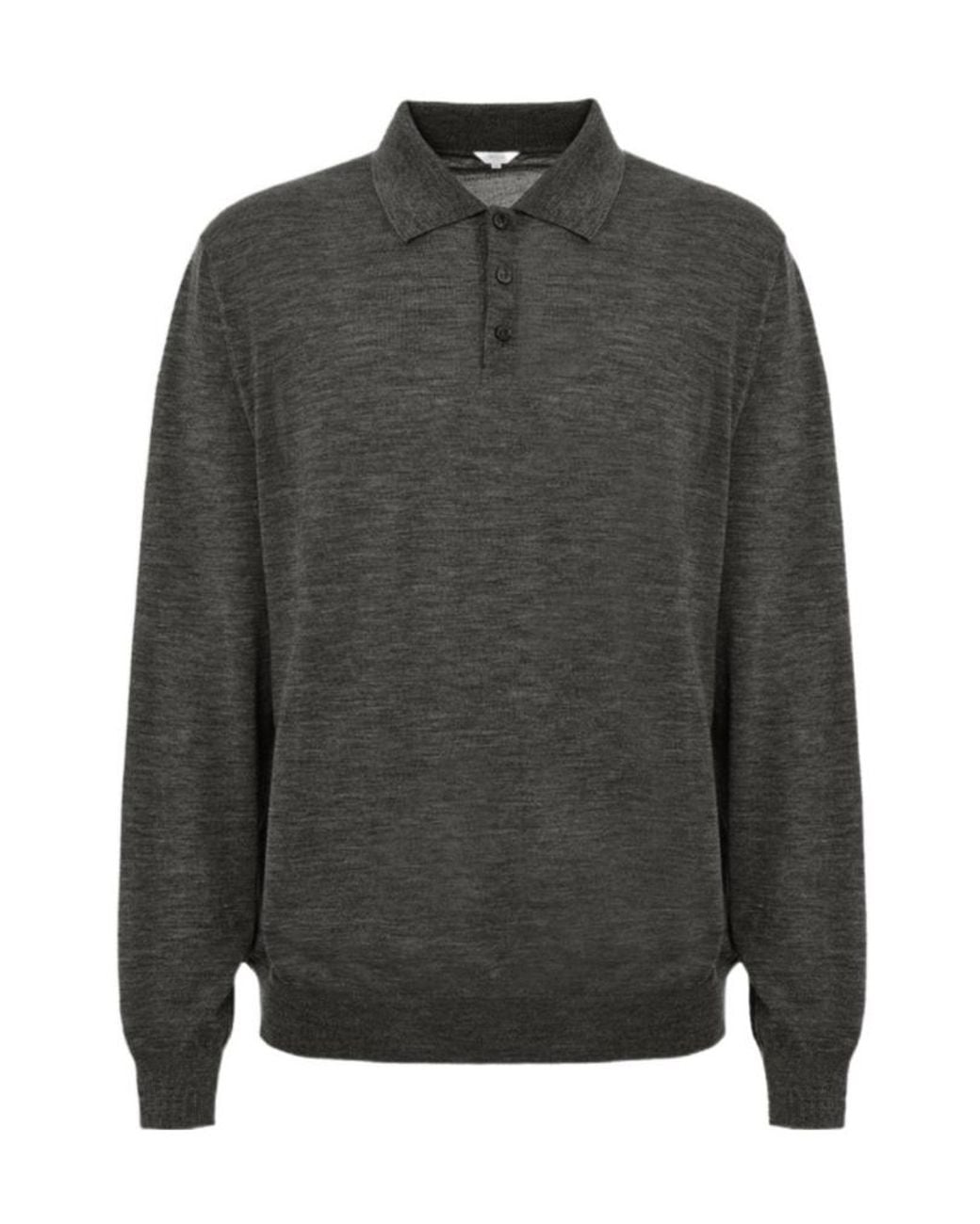 Malo Gray Long-Sleeve Knit Polo Shirt for men