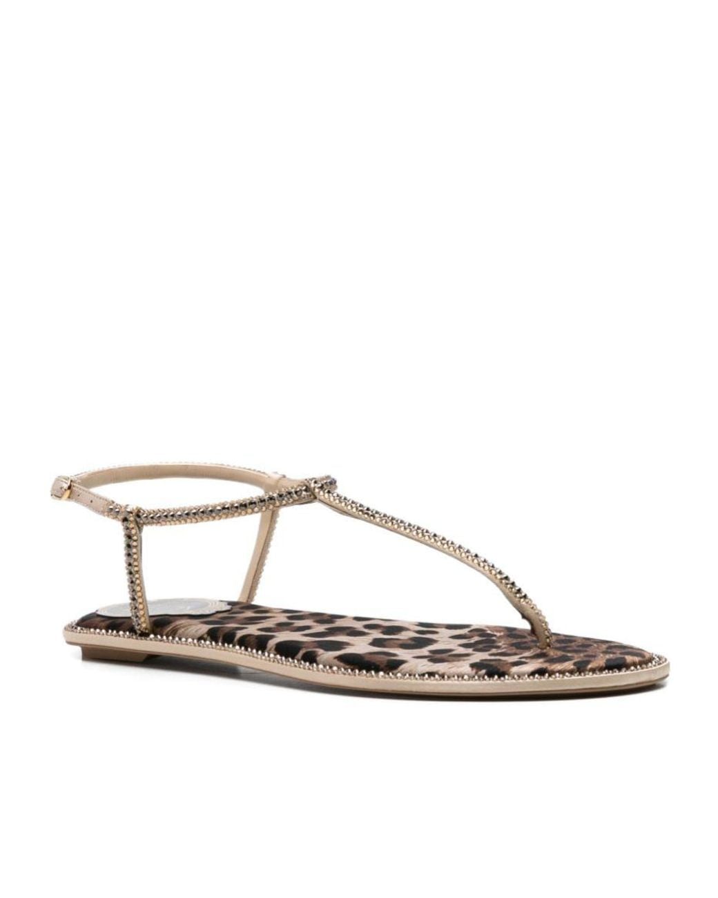 Rene Caovilla Brown Crystal-Embellished Leopard-Print Sandals