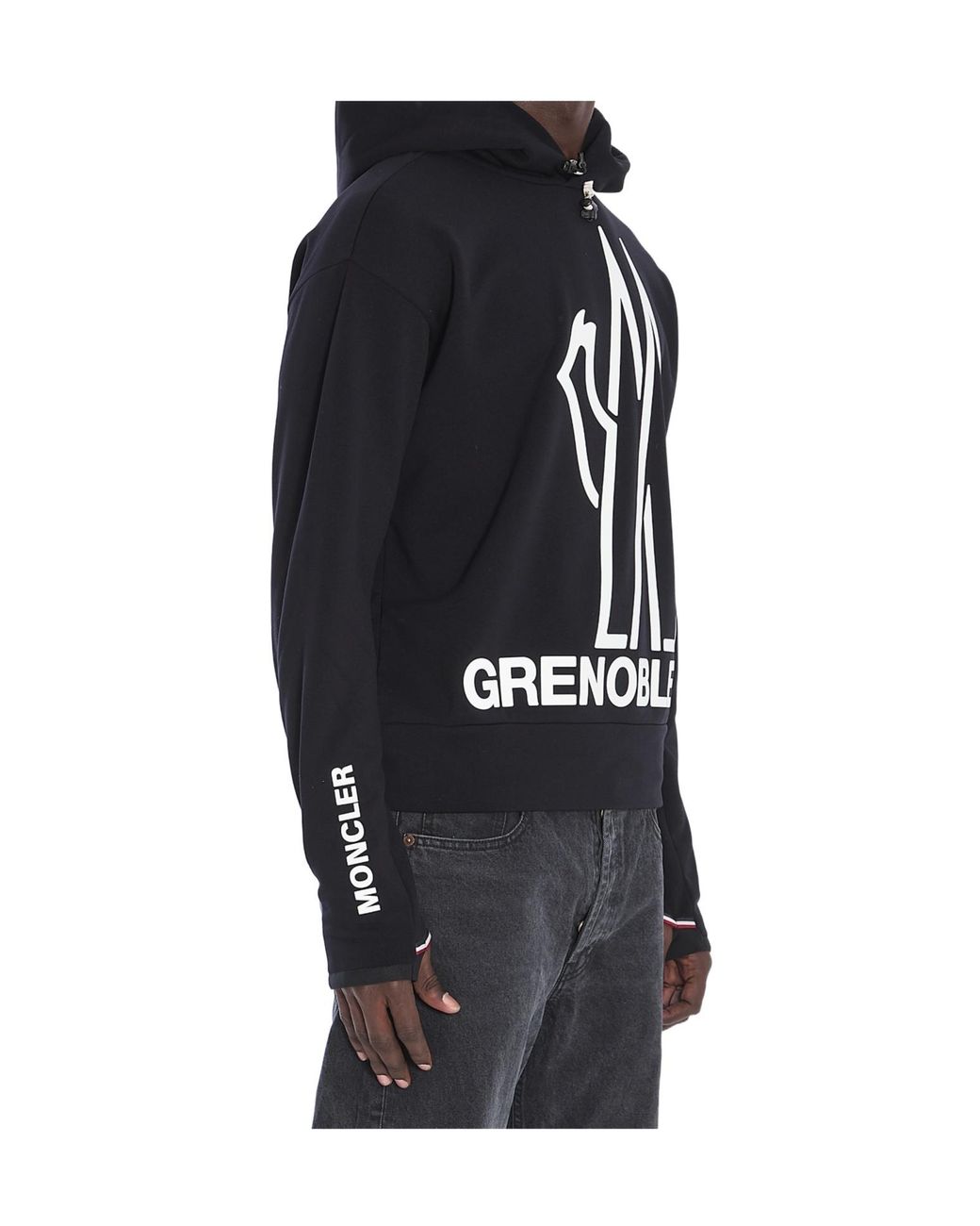 Moncler Black Grenoble Logo Printed Drawstring Hoodie for men