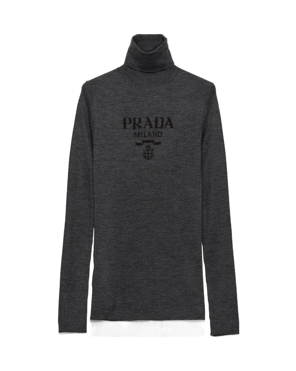 Prada Black Wool-Blend Logo Rollneck Sweater