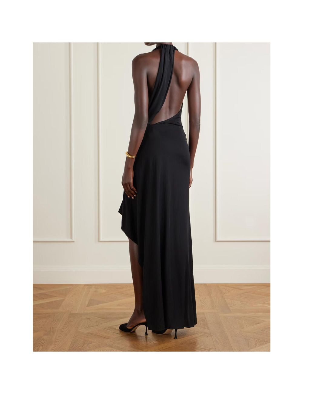 Christopher Esber Black Plunge V-Neck Asymmetric Midi Dress