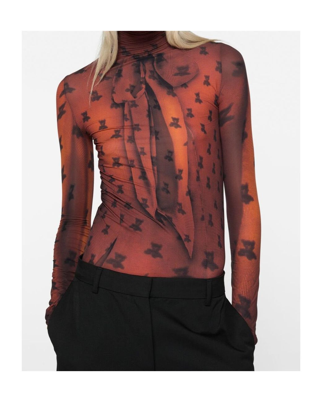 Acne Red Fitted Printed T-Shirt