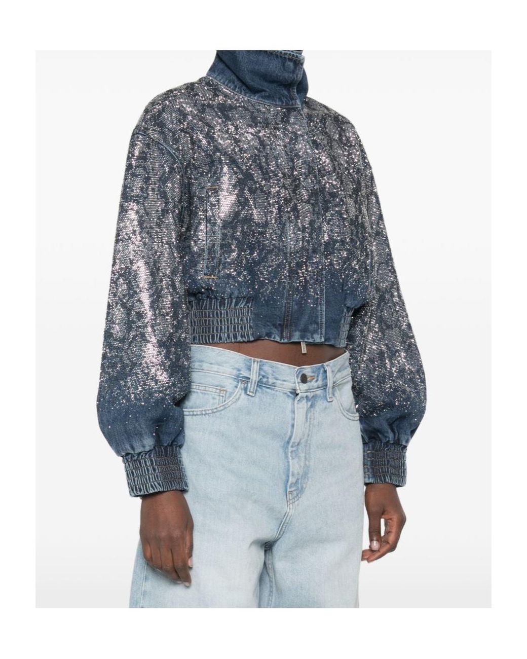 Liu Jo Blue X Elodie Sequin-Embellished High Neck Denim Jacket