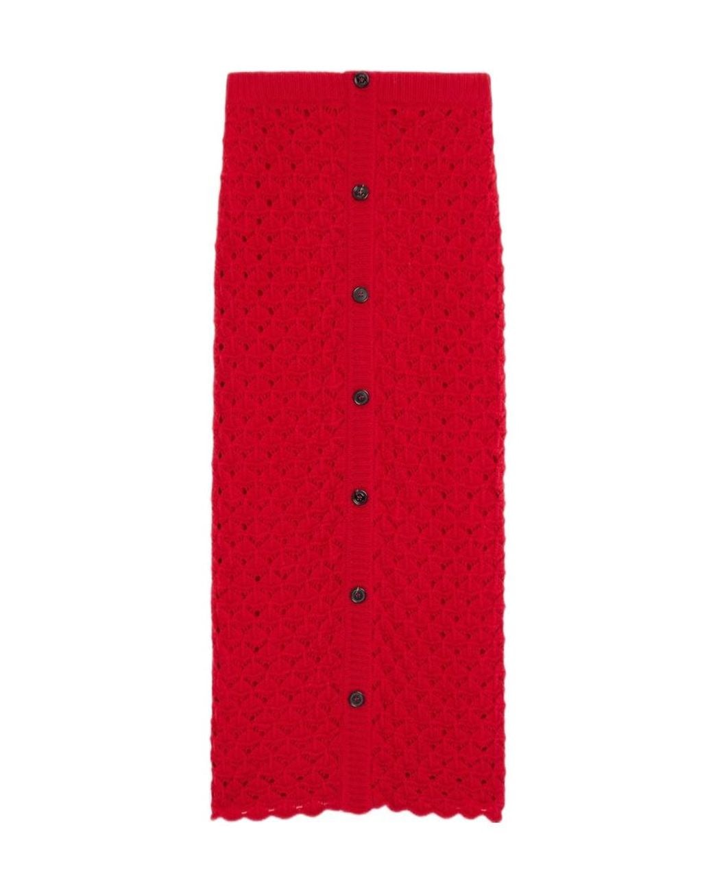 Valentino Red Wool And Cashmere Skirt