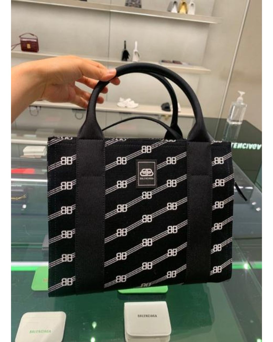 Balenciaga Black Logo Jacquard Shoulder Bag