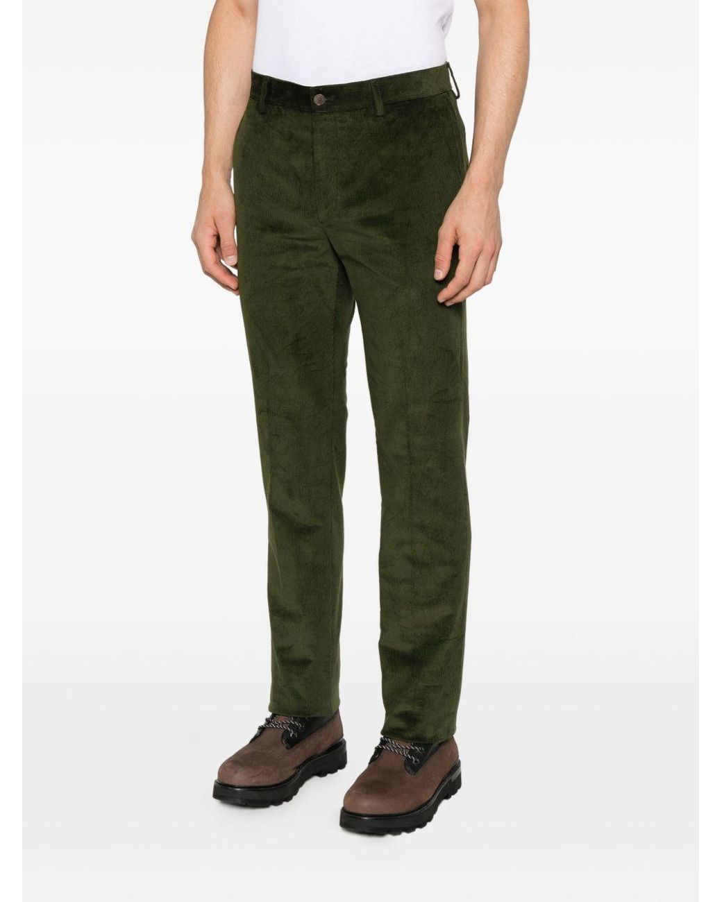 Etro Green Straight Leg Corduroy Trousers for men