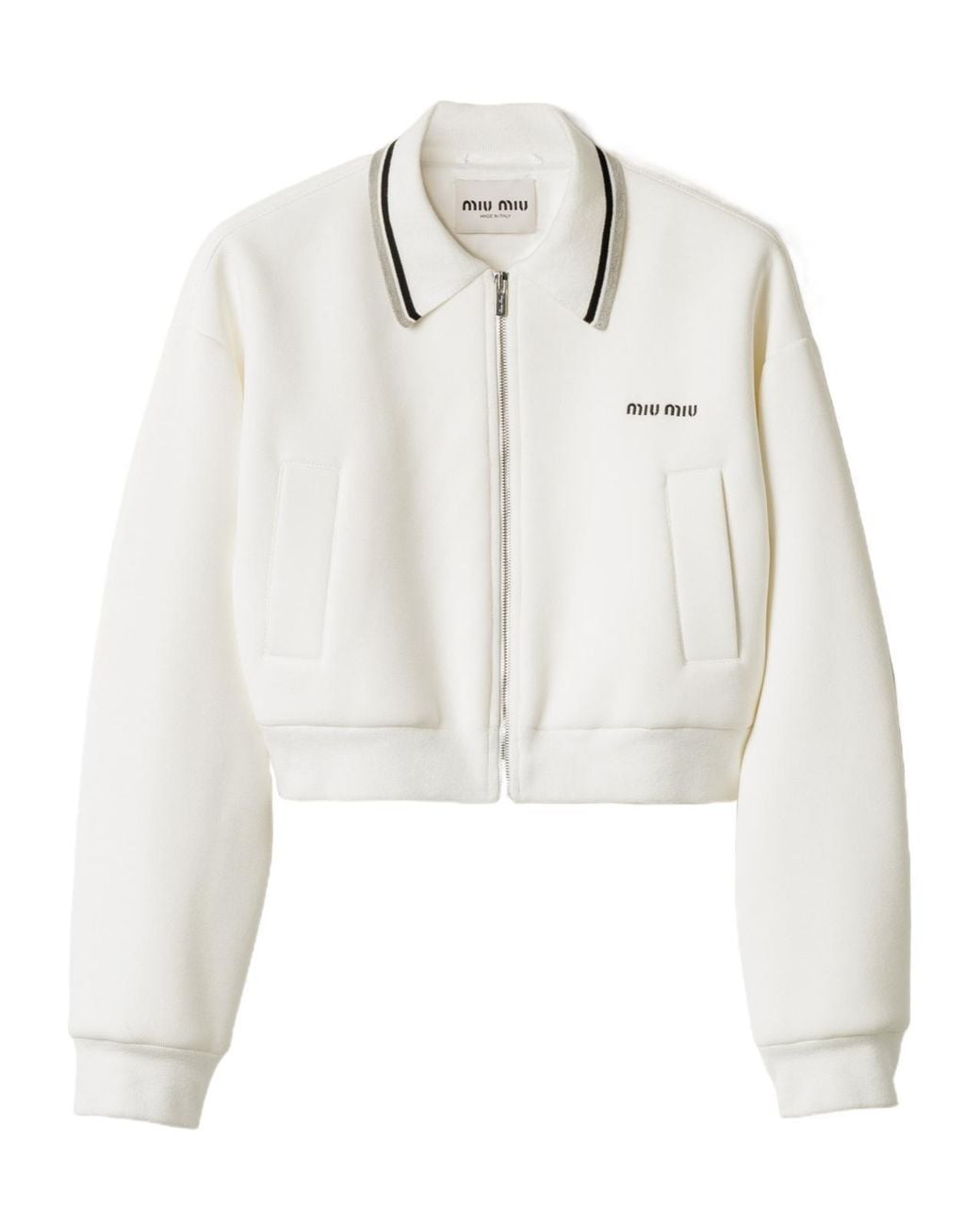 ジャケット・アウター Archive miu miu cotton work jacket white Miu Miu Zipped Cropped Piquet Jacket in White | Lyst