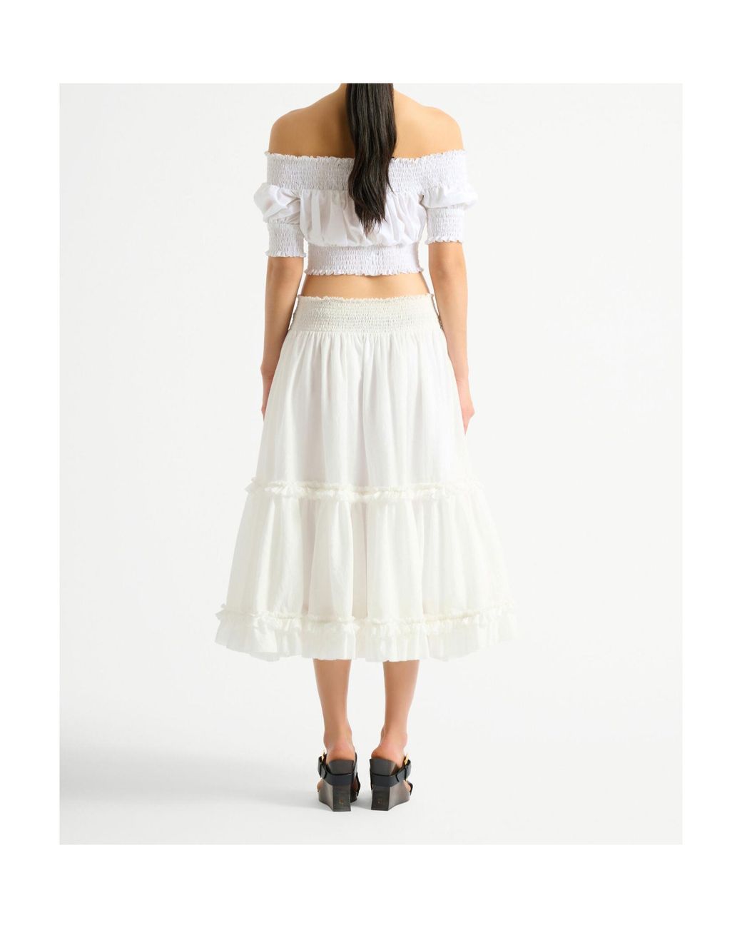 Balmain White Cotton Off-The-Shoulder Crop Top