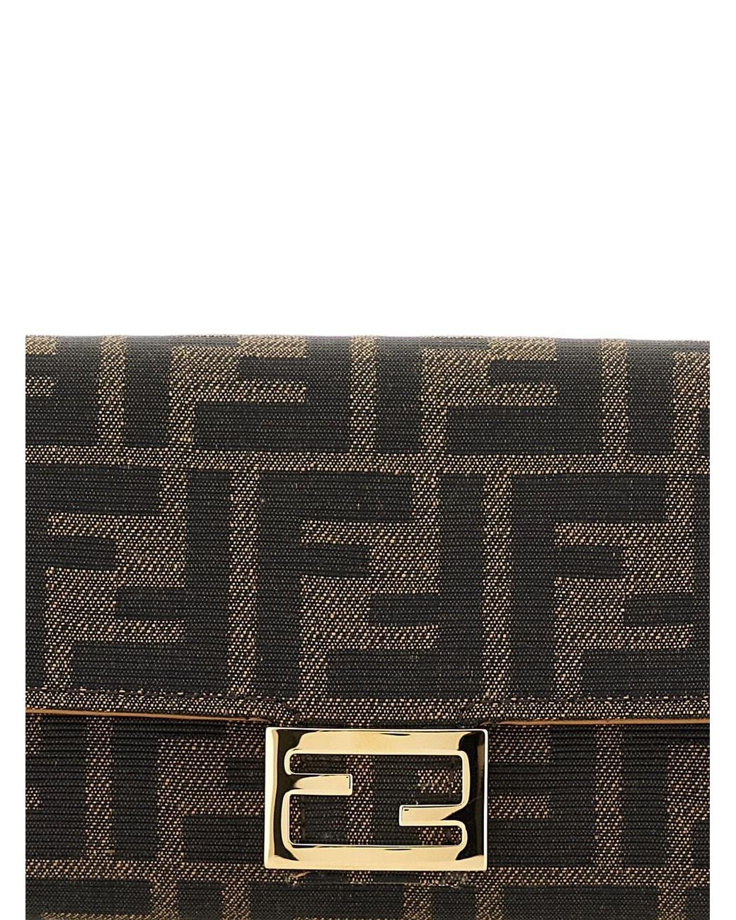 Fendi Gray Continental Logo Plaque Chained Wallet