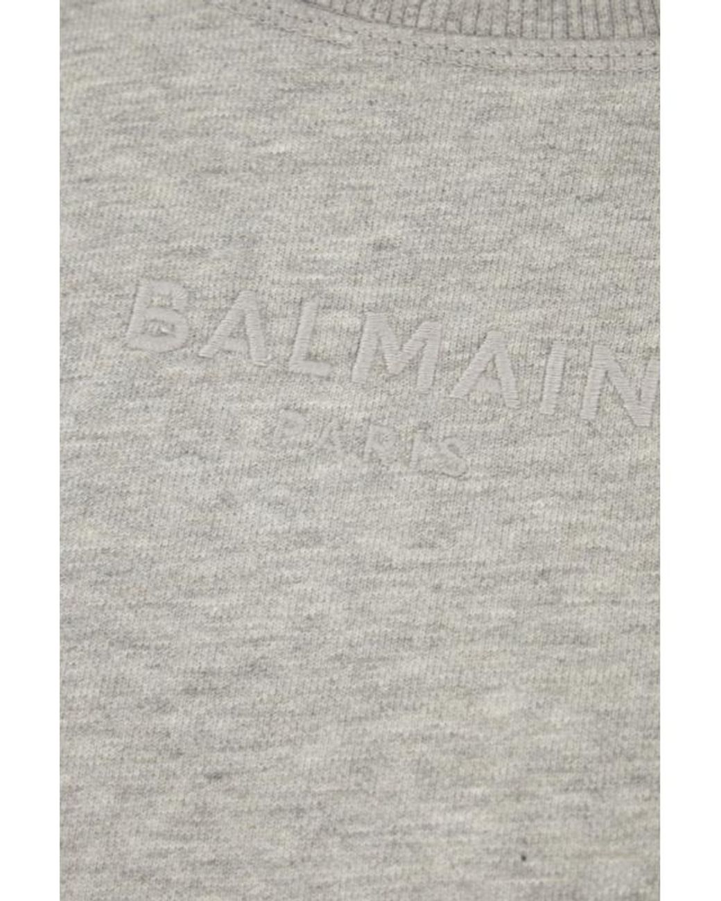 Balmain Gray Embroidered Logo Crewneck Sweatshirt for men