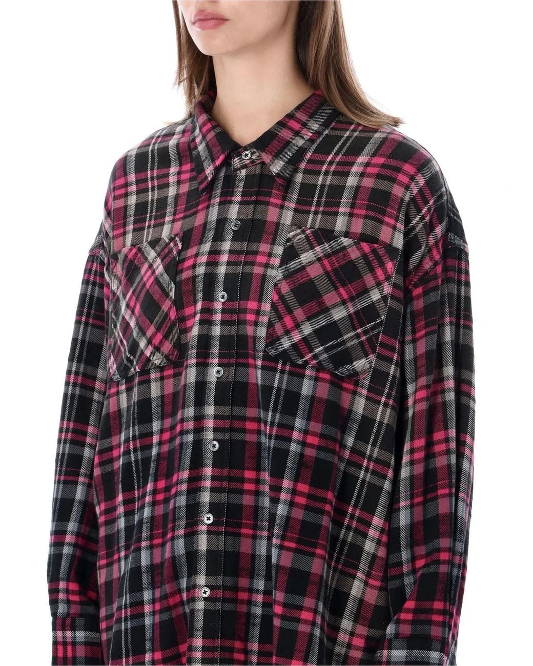 R13 Red Drop Neck Plaid Shirt