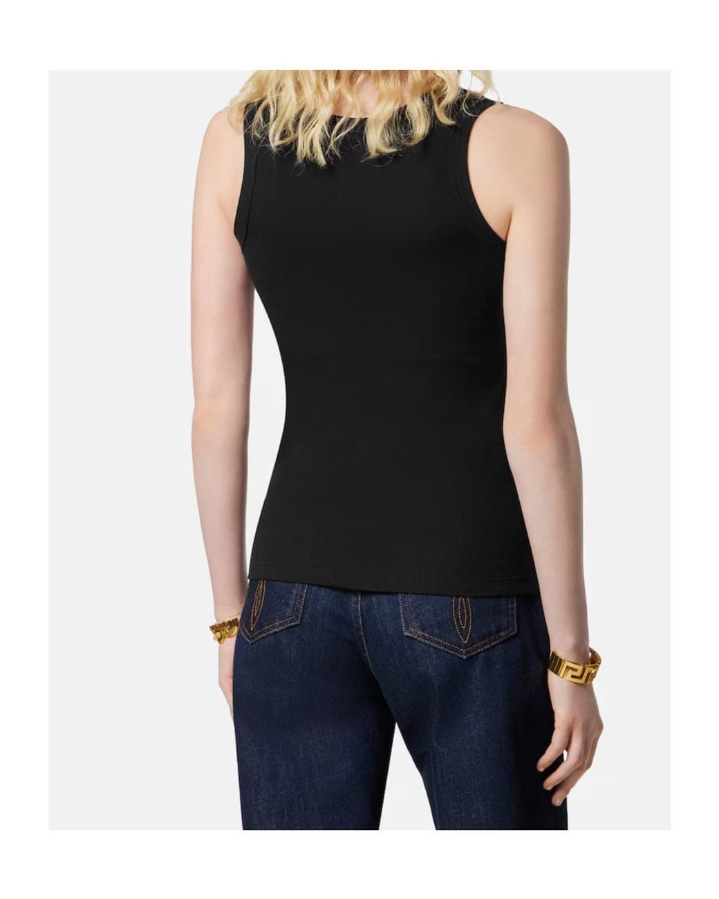Versace Black Ribbed Sleeveless Top