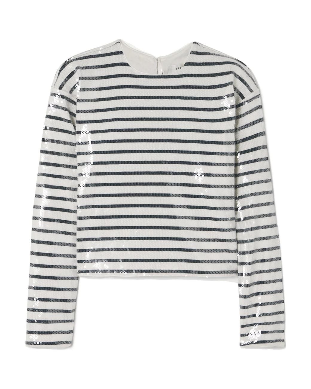 FRAME White Pleated Sequined Striped Sweater