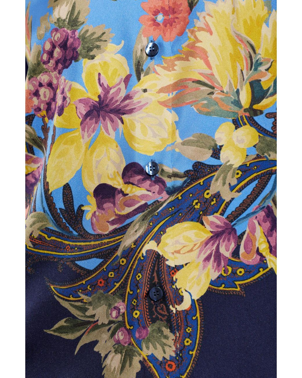 Etro Blue Floral Print Shirt Tops