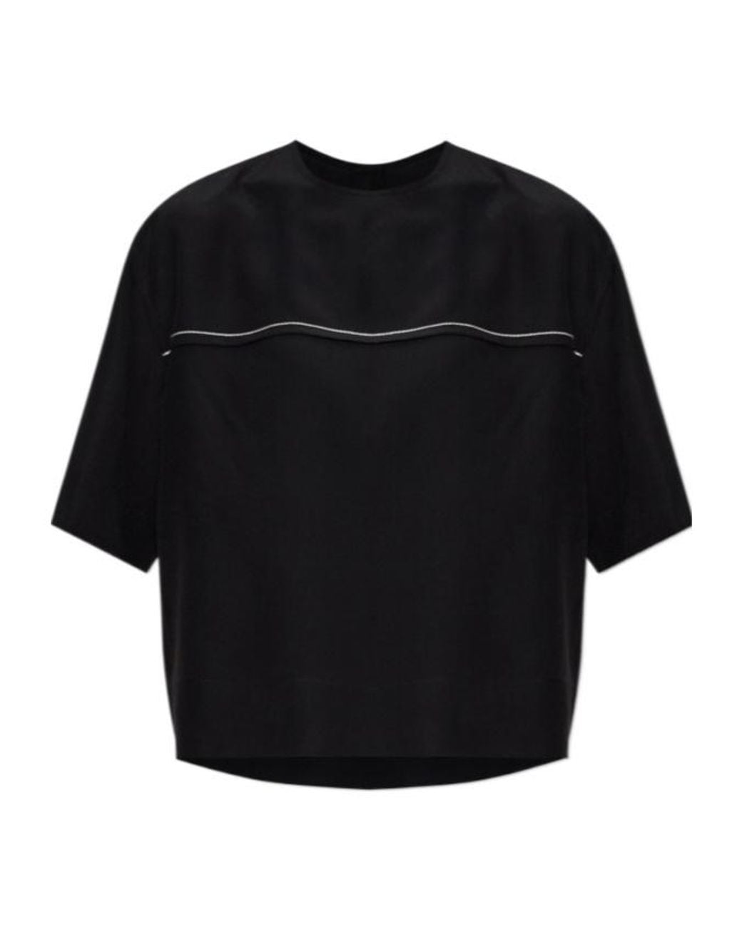 Marni Black Contrast-Stitch Silk T-Shirt