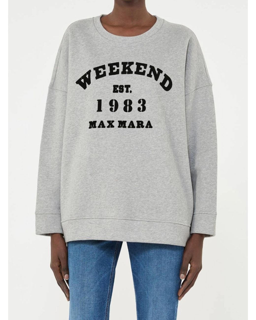 Weekend by Maxmara Gray Gommoso Logo Flocked Crewneck Sweatshirt