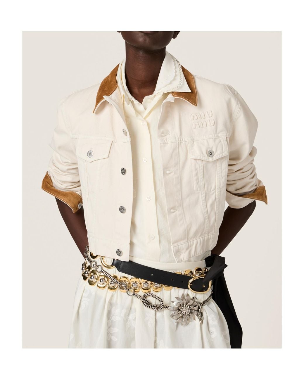 Miu Miu White Cropped Denim Jacket